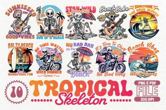 Tropical Skeleton T-shirt Design Bundle: A Creative Asset for Bold Branding